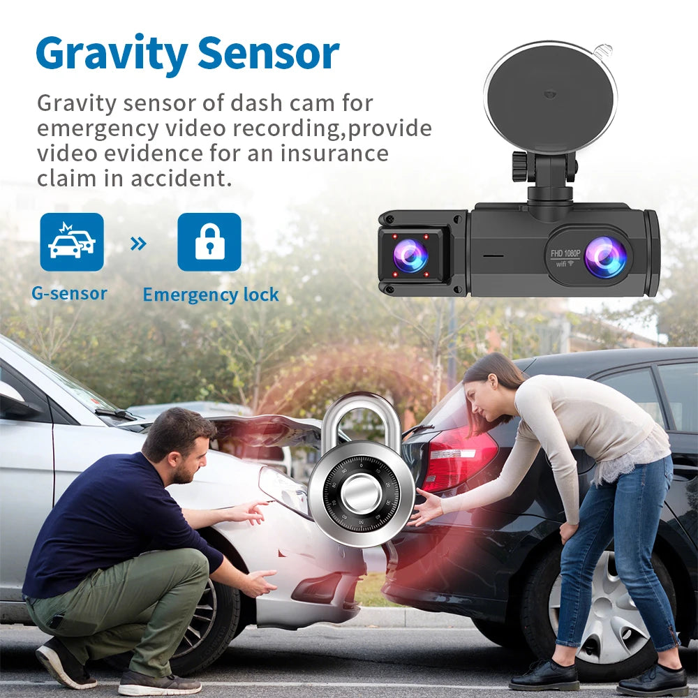 Dash Came For Cars 3 Channels FHD1080P Driving Recorder Car DVR Night Vision Loop Recording G-sensor Tachograph Dashboard Camera