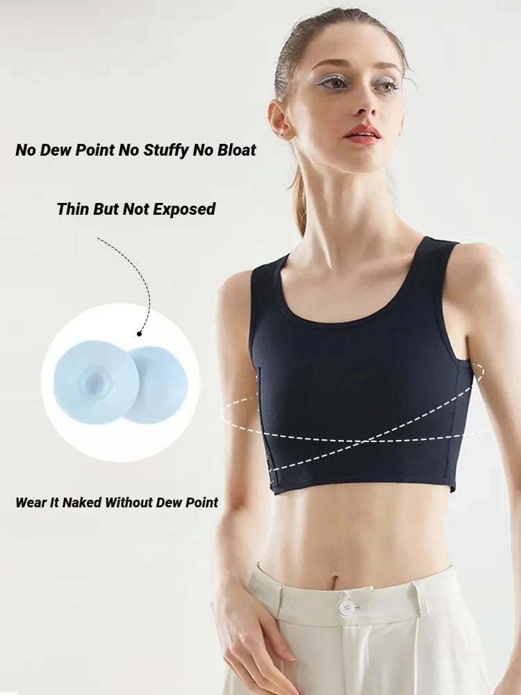 Women Breathable Chest Breast Binder Side Buckle Short Vest Tops Underwear Tank Wireless Wrap Bandages Flat Seamless