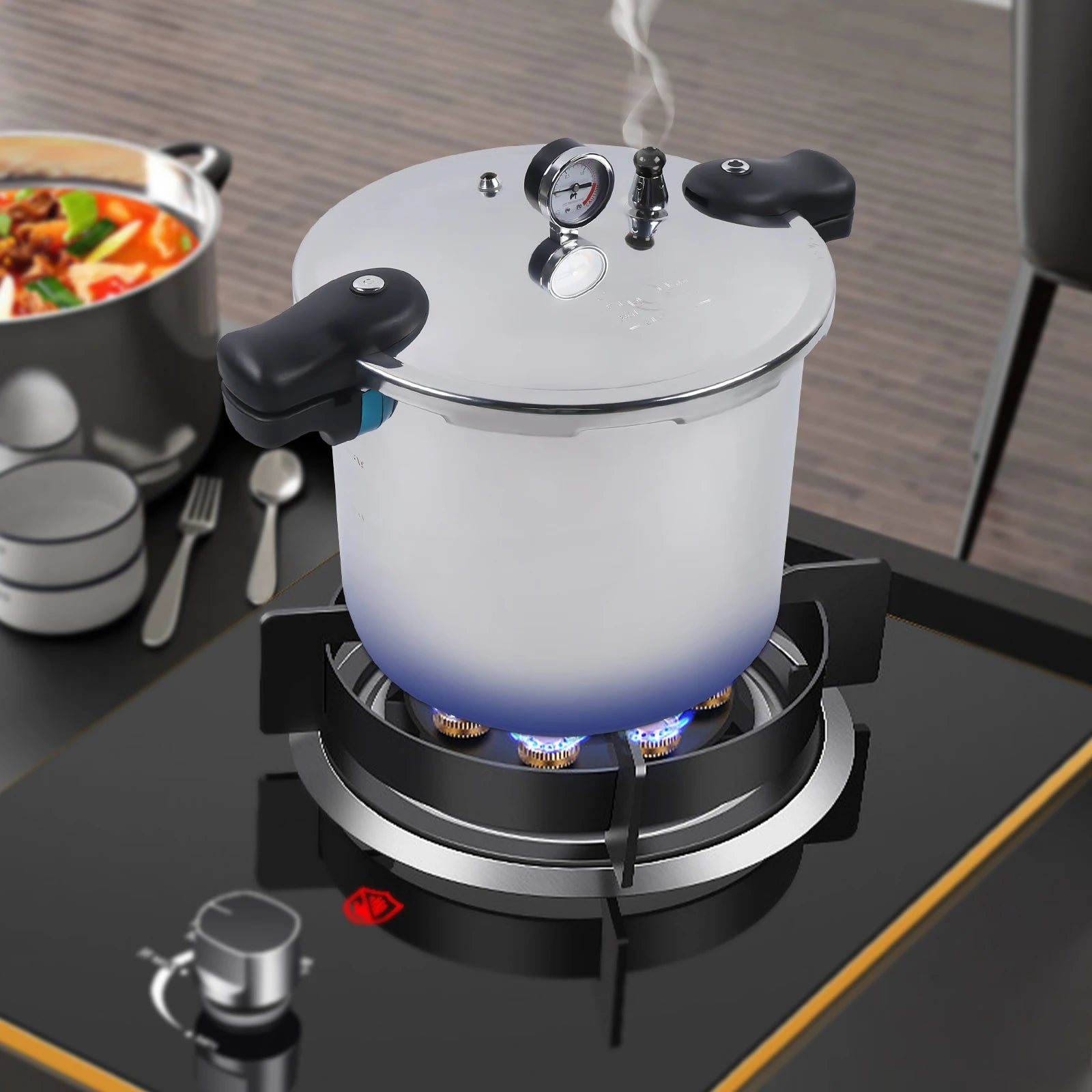 22L Thickened Explosion-Proof Pressure Cooker with Pressure Gauge and Safety Valve for Gas Stoves, Electric Ceramic Stoves