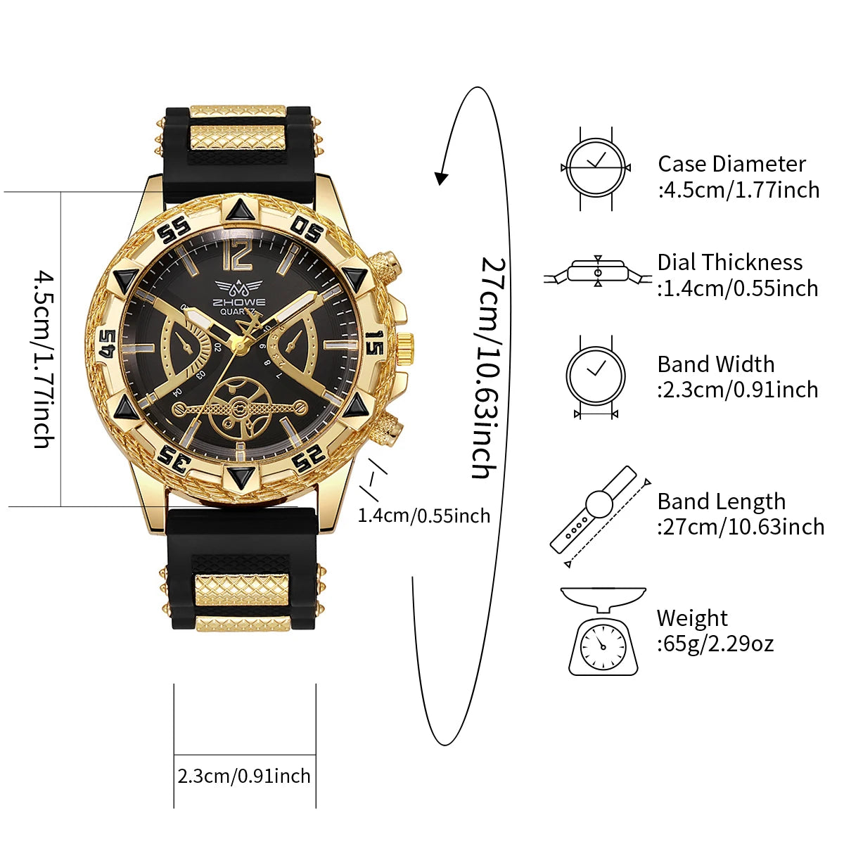 4PCS Fashion Arabic Dial Men Business Quartz Watch CasuSilicone Strap Wristwatch With Necklace Set Reloj Hombre (Without Box)