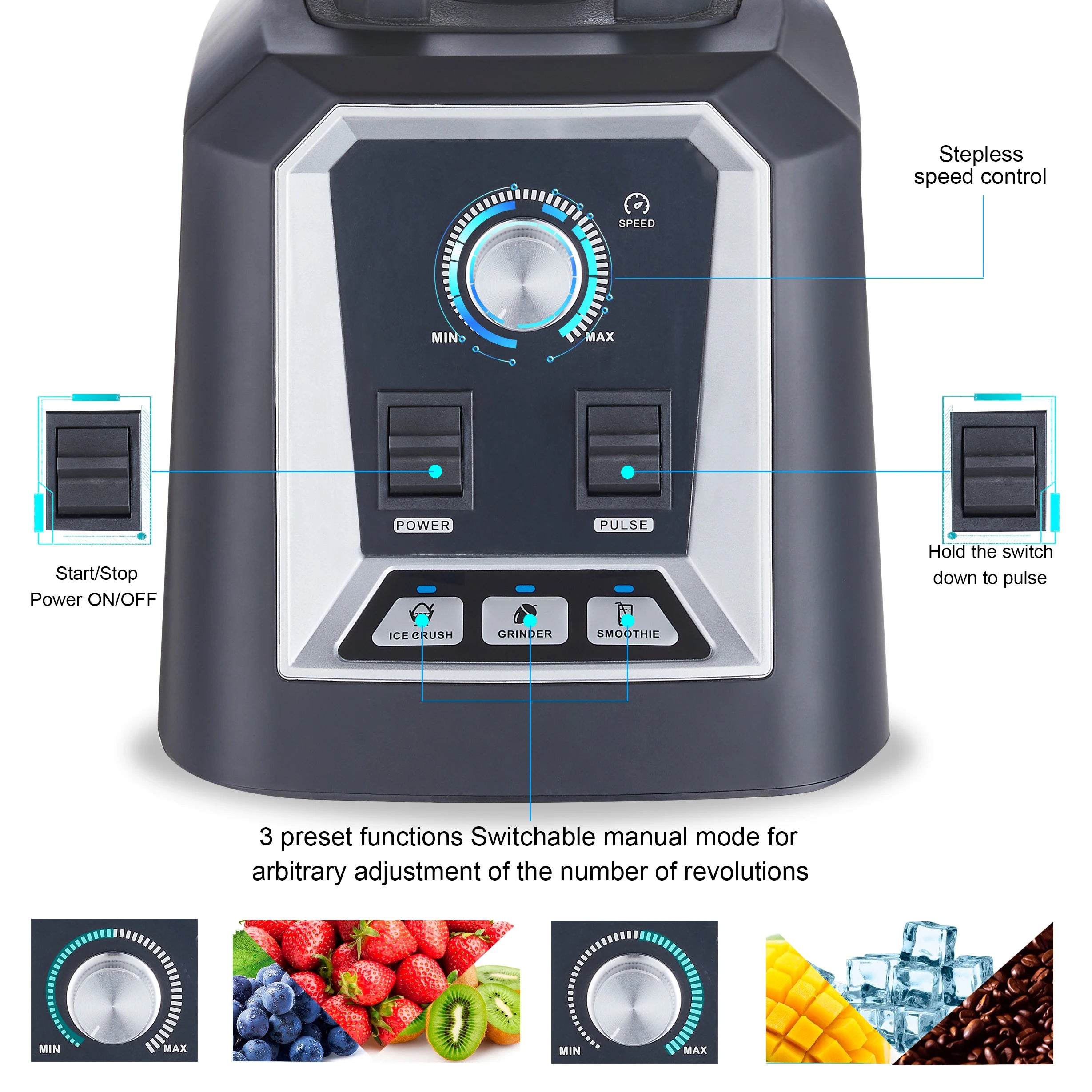BioloMix Automatic Program Professional Kitchen Smoothie Blender BPA FREE 2L Low-profile Jar Food Mixer Juicer Ice Crusher