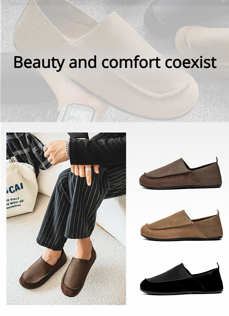 Man Loafers Outdoor Walking Fashion Mens Casual Shoes Soft Leather Comfort Half Slippers Breathable Lazy Driving Shoes Moccasins