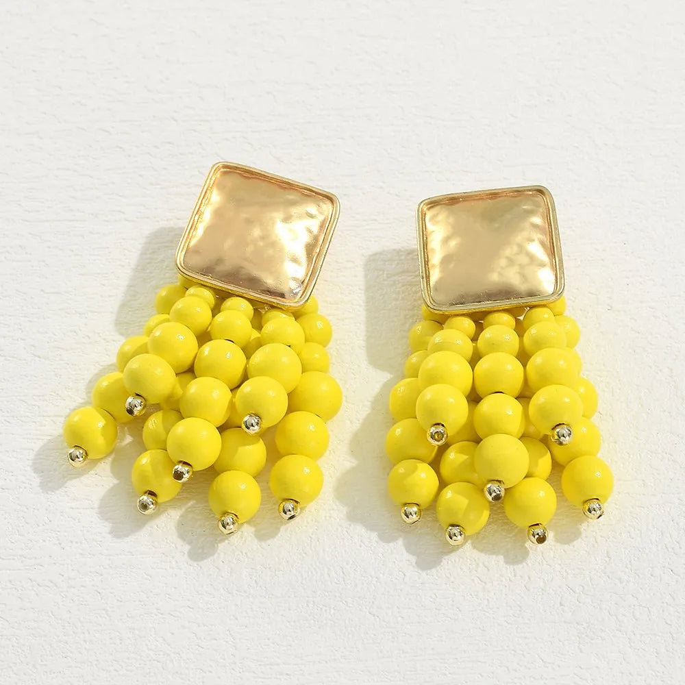 Vintage Handmade Wooden Drop Dangle Earrings Maxi Beaded Bohemian Statement Wedding Jewelry For Women brincos