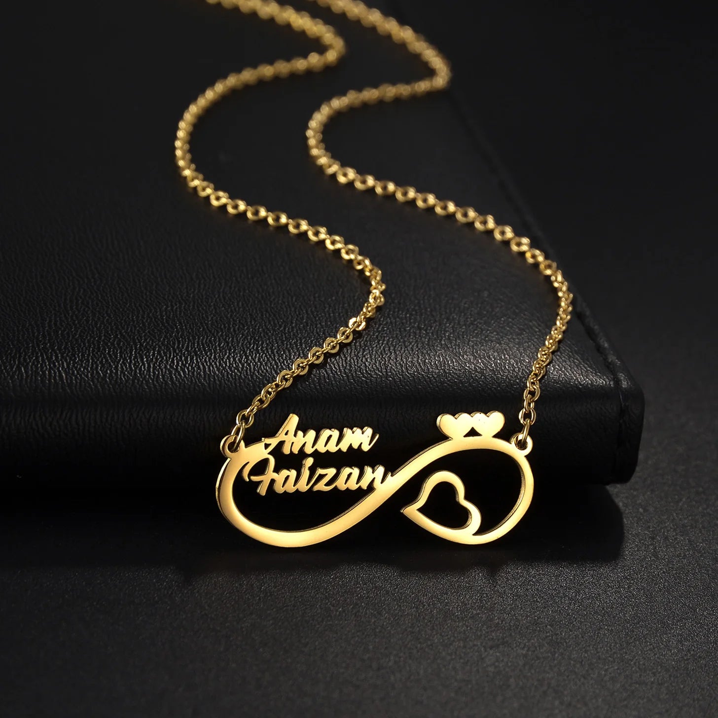 Atoztide Personalized Custom 2 Names Pendant Necklace for Women Stainless Steel Stone Heart Fashion Christmas Jewelry Gift