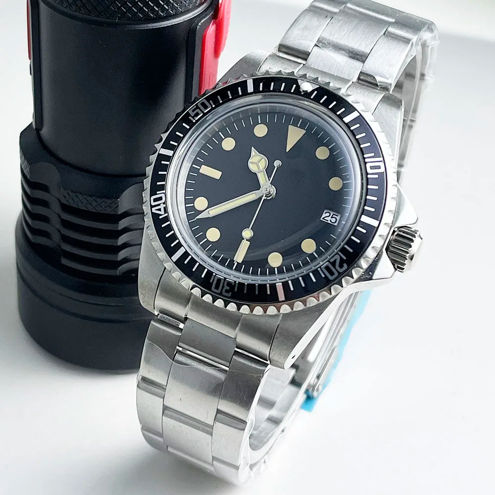 39mm vintage round glass case stainless steel case China 35 mechanical movement rotating cover Multicolor bezel watch for men