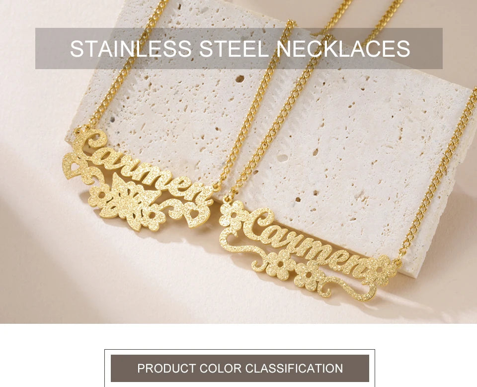 My Shape Custom Name Sparkling Necklaces Stainless Steel Customized Bling Frosted Pendants Personalized Name Chain Jewelry Gifts