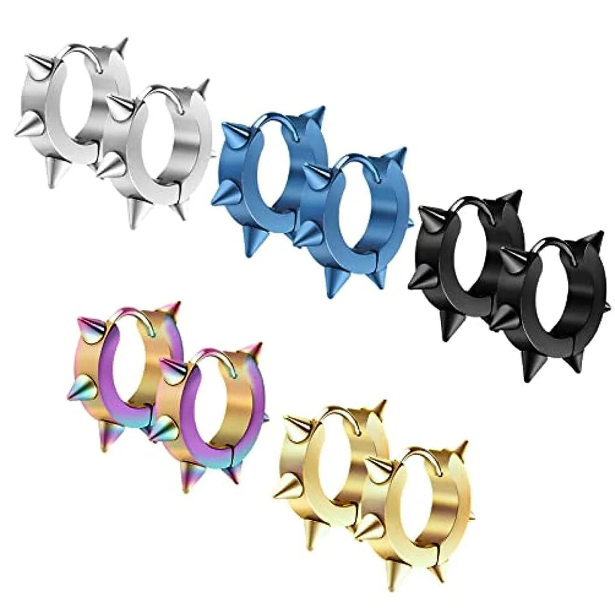 Clearance_1 Pairs Stainless Steel Hinged Hoop Earrings For Men, Punk Spike Earrings_Continuous updates