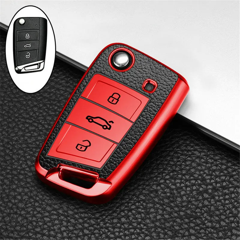 For Volkswagen VW Polo Golf7 MK7 Tiguan for Skoda Octavia Kodiaq Karoq for Seat Ateca Car Key Case Cover Bag Keychain Protector