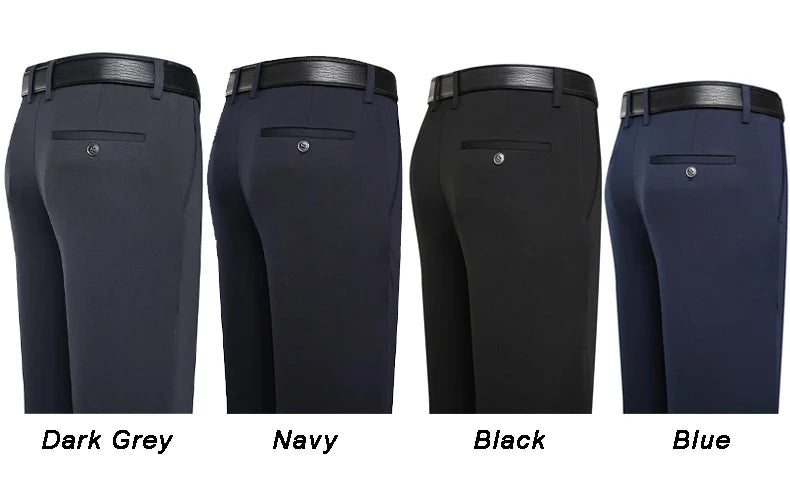 Spring Summer Men's Casual Pants Stretchy Suit Pants Formal Business Trousers Plus Size 46 48 Classic Navy Blue Trousers