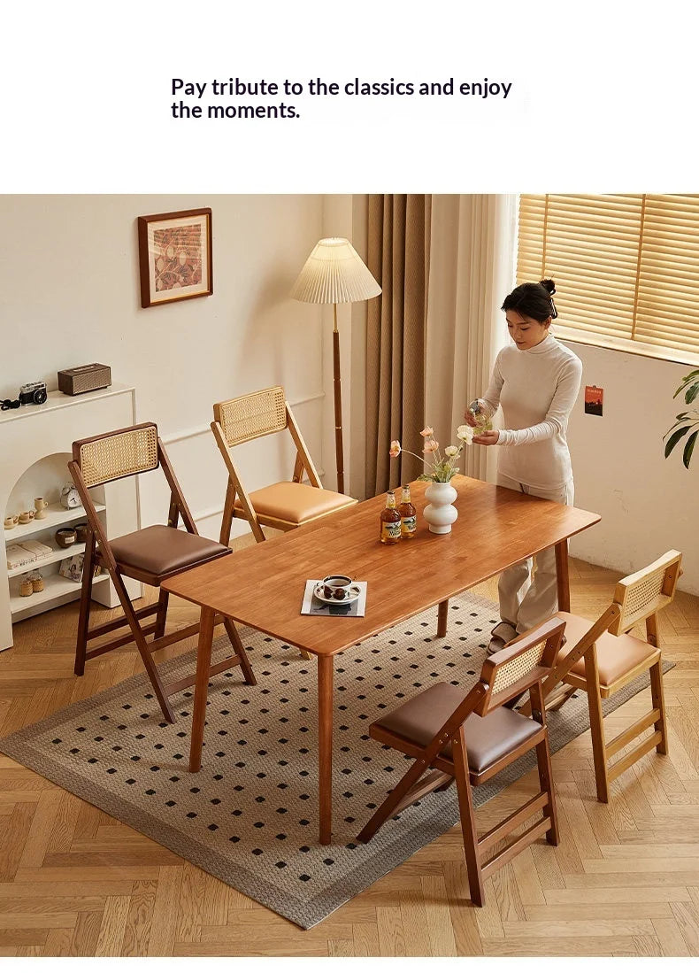 Foldable Wooden Bar Stool High Counter Stool Rattan Back Modern Minimalist Kitchen Island Breakfast Bar Dining Room Furniture