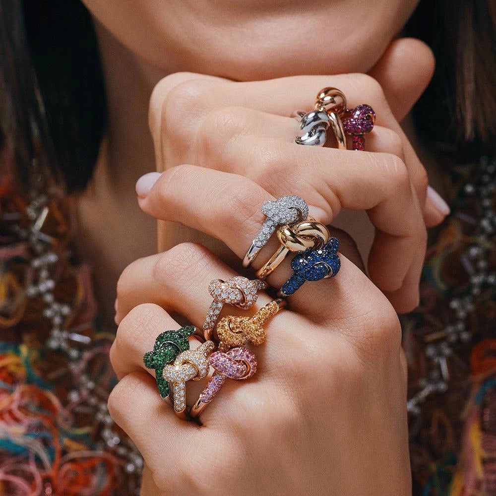 Colored Zircon  Intersection Ring Classic  Design Style Stainless Steel Waterproof Anti Fading Geometry Lady Unique Jewelry Gift