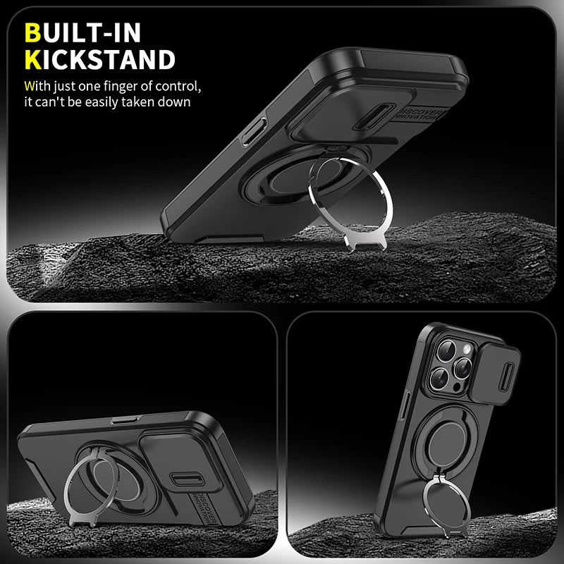 360°Rotating Hidden Metal Car Holder Ring Push Window Protection Lens Shockproof Phone Case For IPhone 16 Pro Max 16 Plus Cover