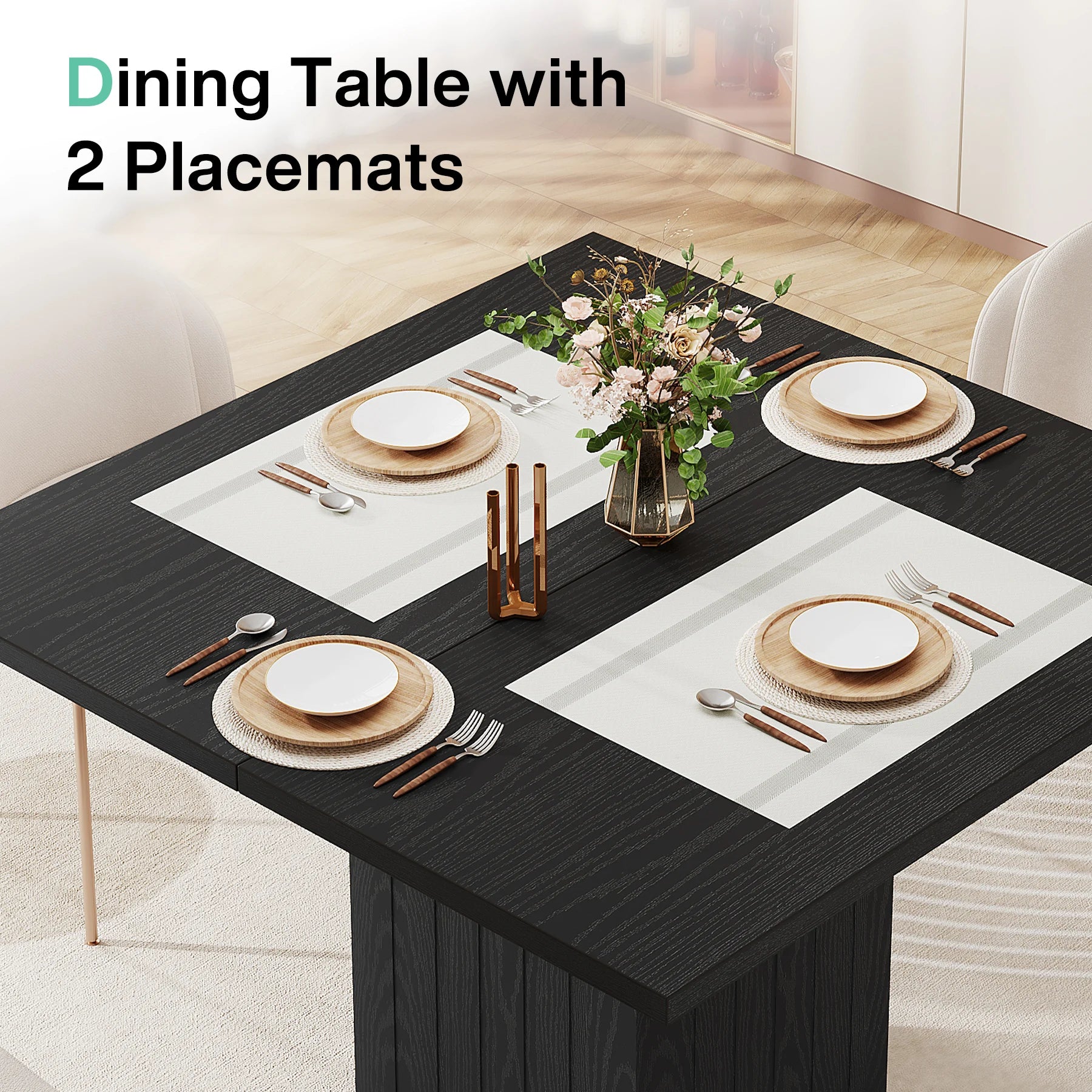 Tribesigns Square Dining Table with 2 Placemats, Modern Engineered Wood Small Dinner Kitchen Table for 4 People