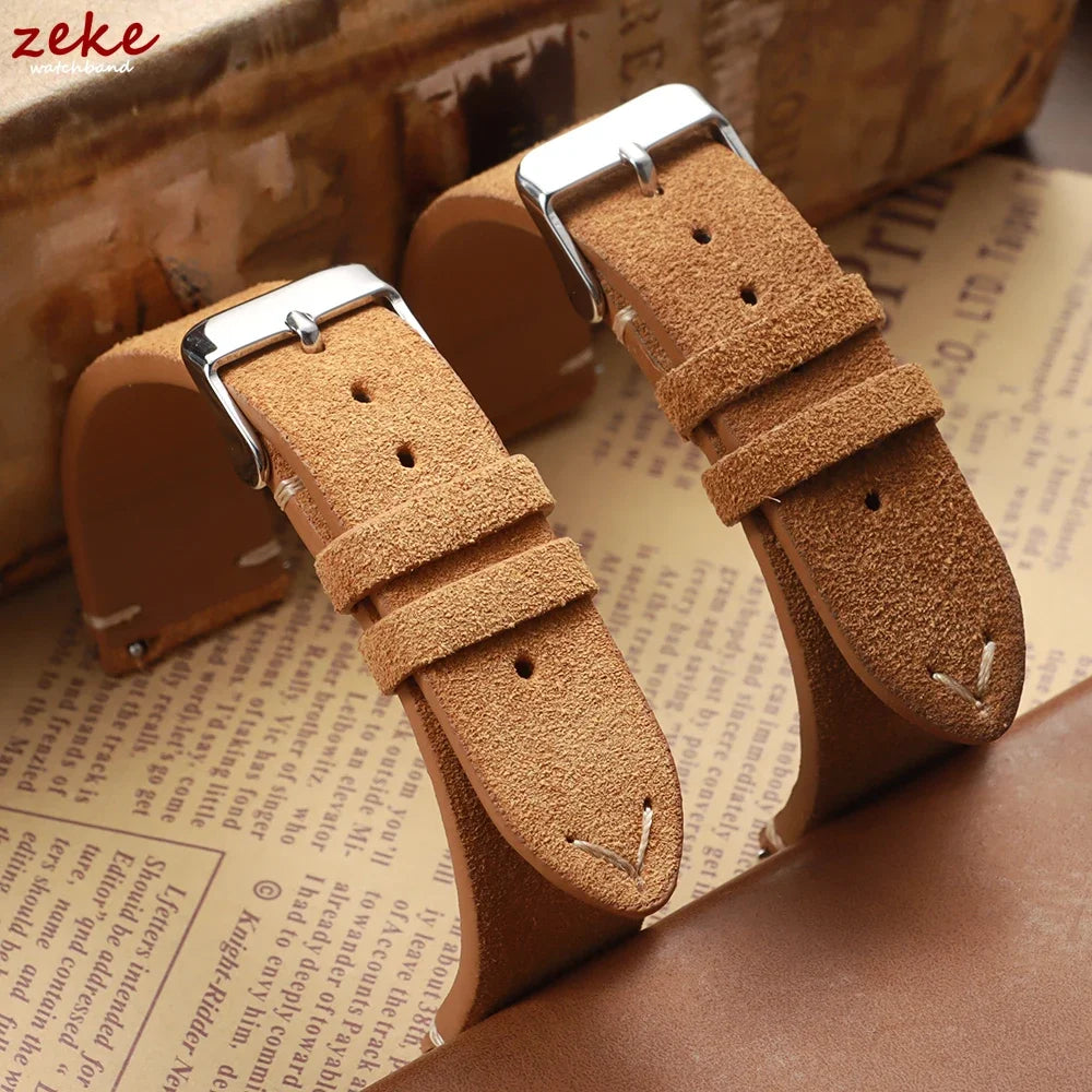 Wristband Soft Suede Leather Straps 14/16/18/20/22mm Vintage Red Watchband Quick Release Calfskin Bracelet Men Women Accessories