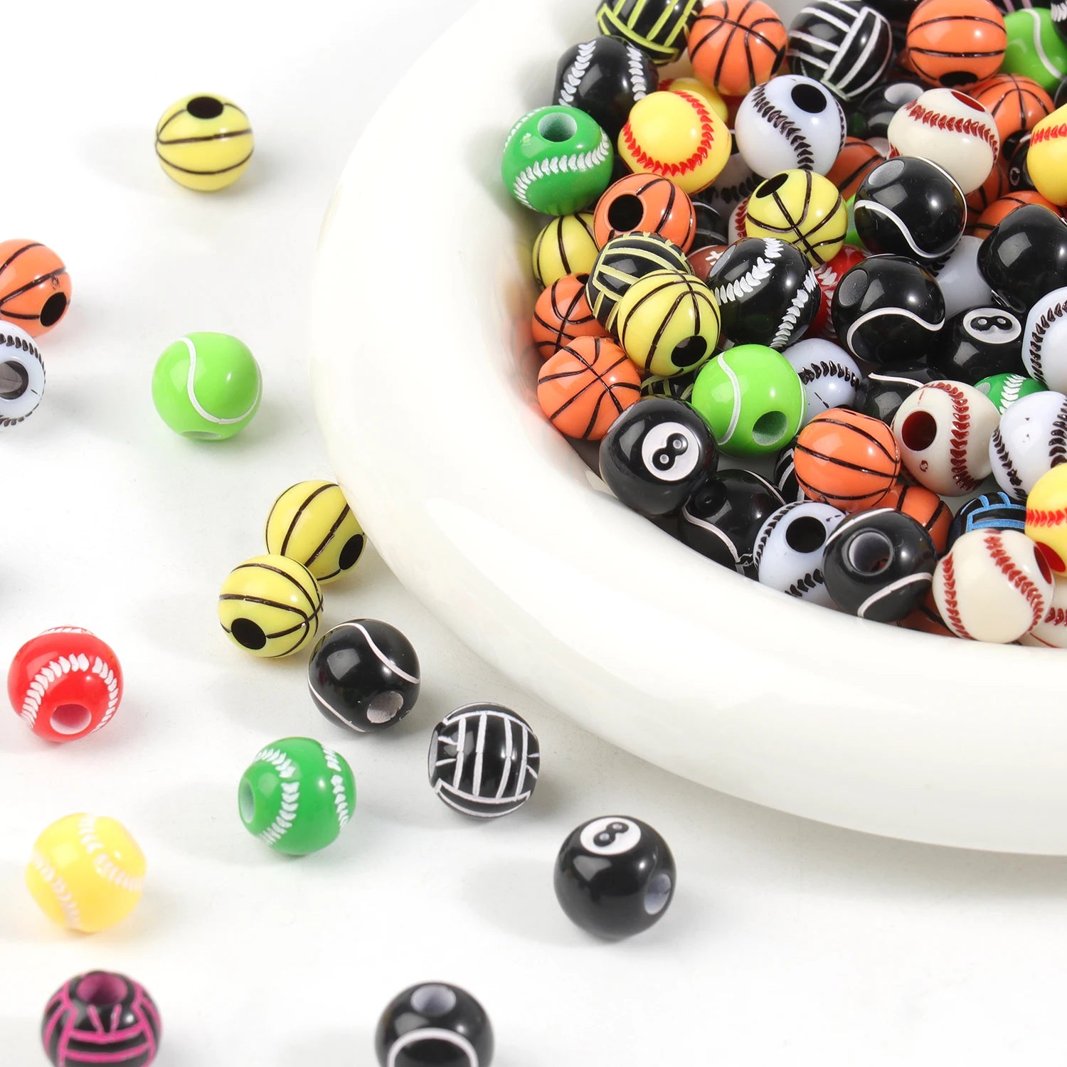 20/50Pcs Sport Basketball Baseball Tennis Beads Spacer Acrylic Beads For Making Bracelet Necklace DIY Craft Jewelry Supplies