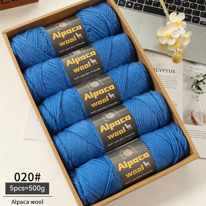 500g Alpaca Wool 245 Chunky Knitting Yarn Multi-Color Autumn and Winter Fashionable Gift for Men and Women DIY Knitting Material Kit for Warm Sweaters, Coats, Scarves, Hats, Gloves, Leg Warmers, Knee Pads Yarn Balls 5Pcs/Pack