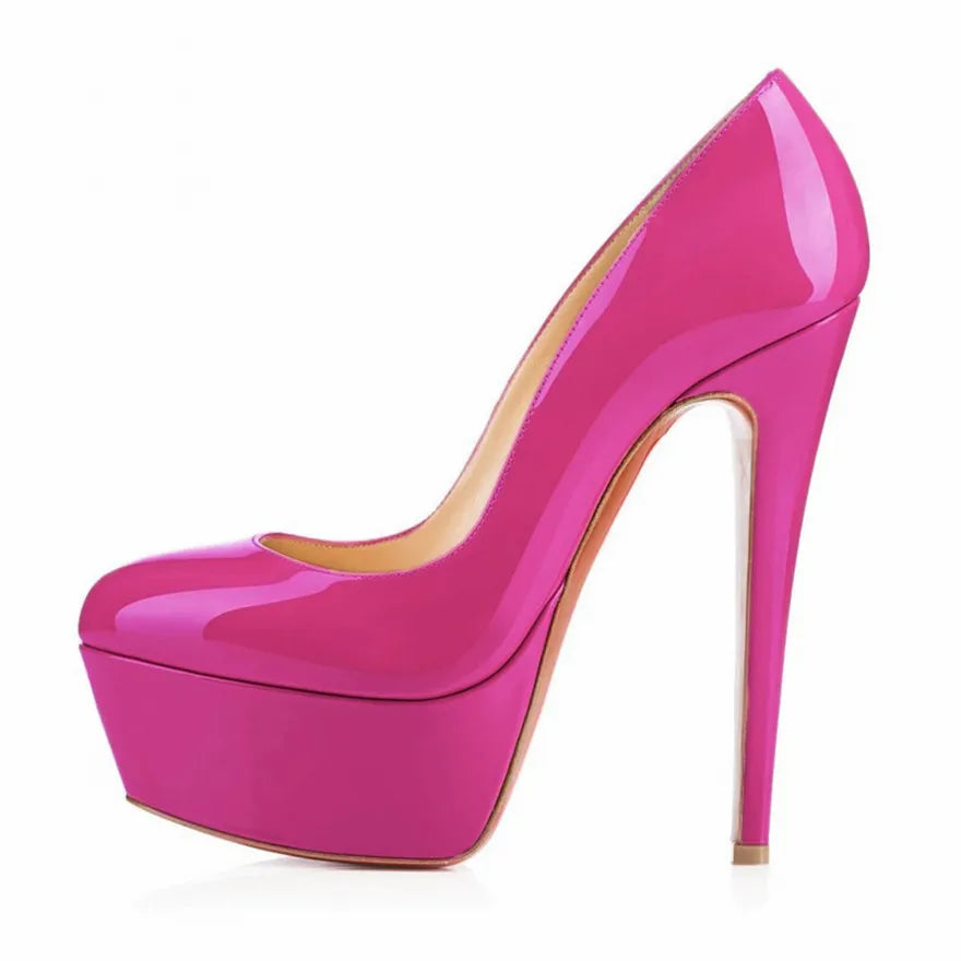 Candy Color Platform Women High Heels Shoes Round Toe Patent Leather Pumps Woman Sexy Party Wedding Shallow Ladies Shoes Size 42