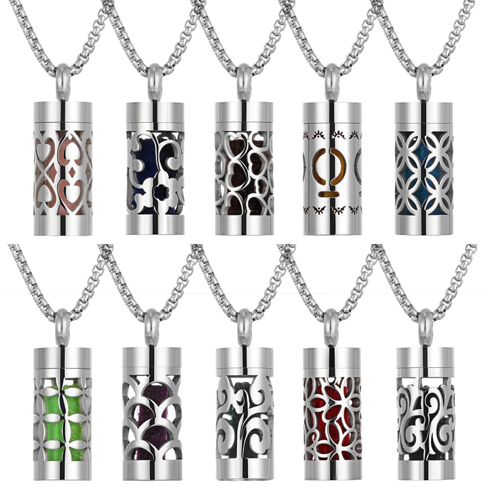 New Stainless Steel Aromatherapy Hollow Out Pendant Angel Wings Pattern Perfume Lockets Essential Oil Diffuser Necklace Jewelry