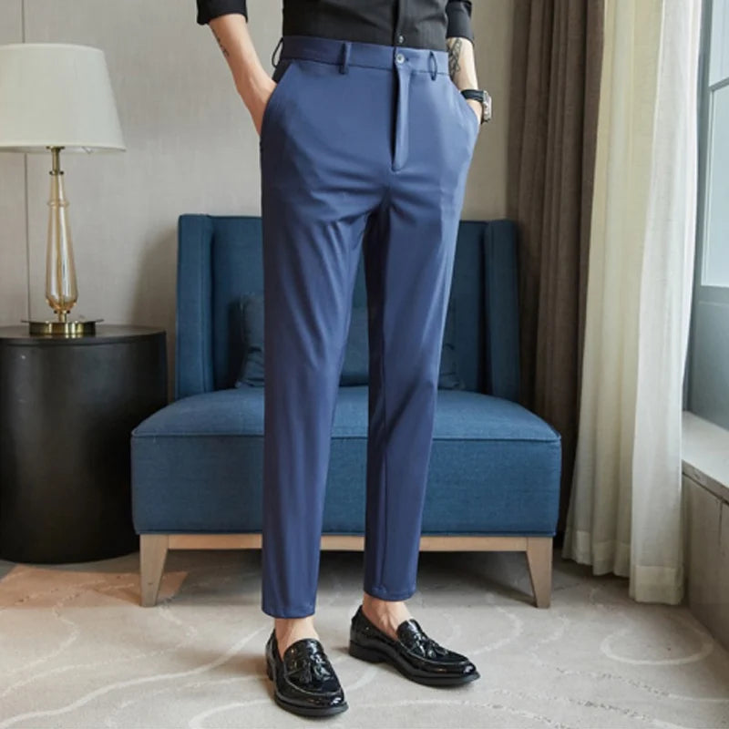29-42 Men's Summer Pants Thin Straight Stretch Casual Pants with No Trace No Ironing Fabric Silky and Cool Feeling