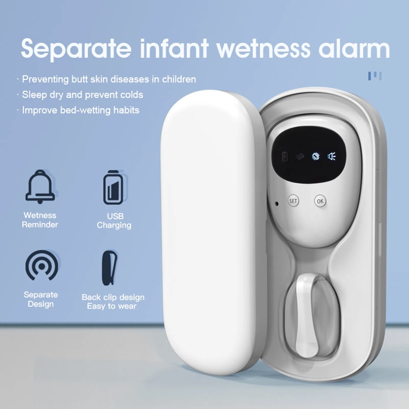 Wireless Bedwetting Alarm Pee Alarm 10-20M Range Vibration Sound Reminding for Boys Grils Kids Potty Training Elder Care