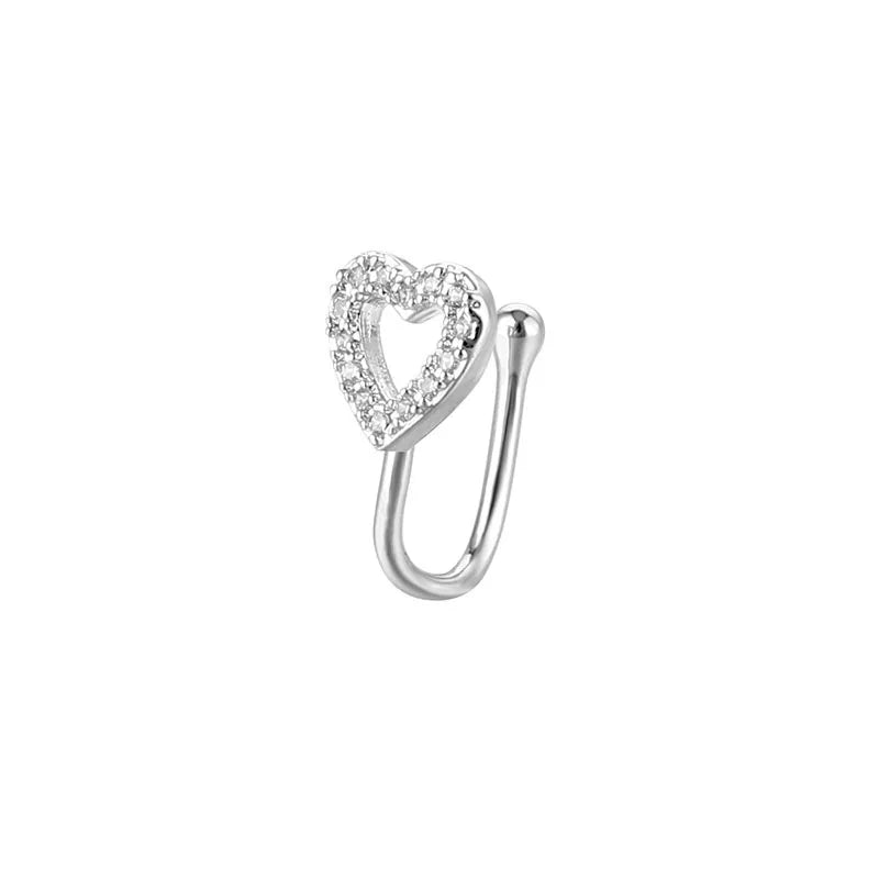 Women Fake Piercing Accessory Pack 1 or 3 Pieces, 316L Surgical Steel C-Shape Clip On Septum Rings & Ear Cuffs