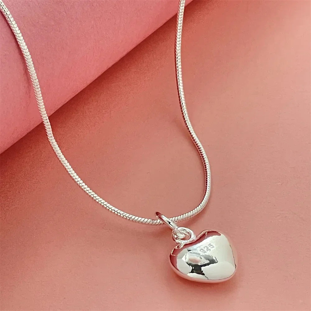 fashion 925 sterling silver designer jewelry lovely heart pendant with snake bone chain necklace for women gifts