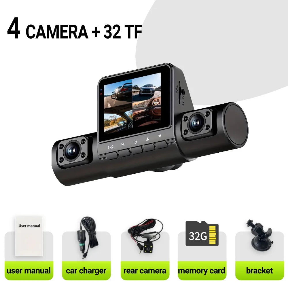 4 Camera Car Dash Cam 2.0 inch 1080P Front Cameras  480P Rear/Left/Right Cameras Wide-Angle Night Vision Collision