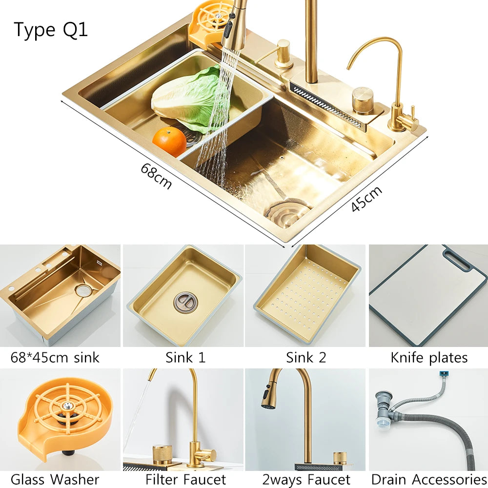 Stainless Steel Kitchen Sinks Recessed Sinks Kitchen Taps Sinks with Drains Kitchen Faucet Sink Sets