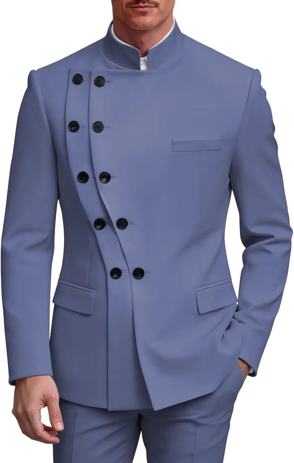 2 Piece Slim Fit Mens Suit Chinese  Suits Stand Collar Tuxedo for Men Wedding Prom Blazer Pant Set