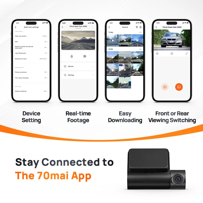 Global 70mai Dash Cam A200 Dual-channel Record 1080P HDR 2'' IPS Screen 24H Parking Monitor Car DVR 70mai A200 WIFI APP 130° FOV