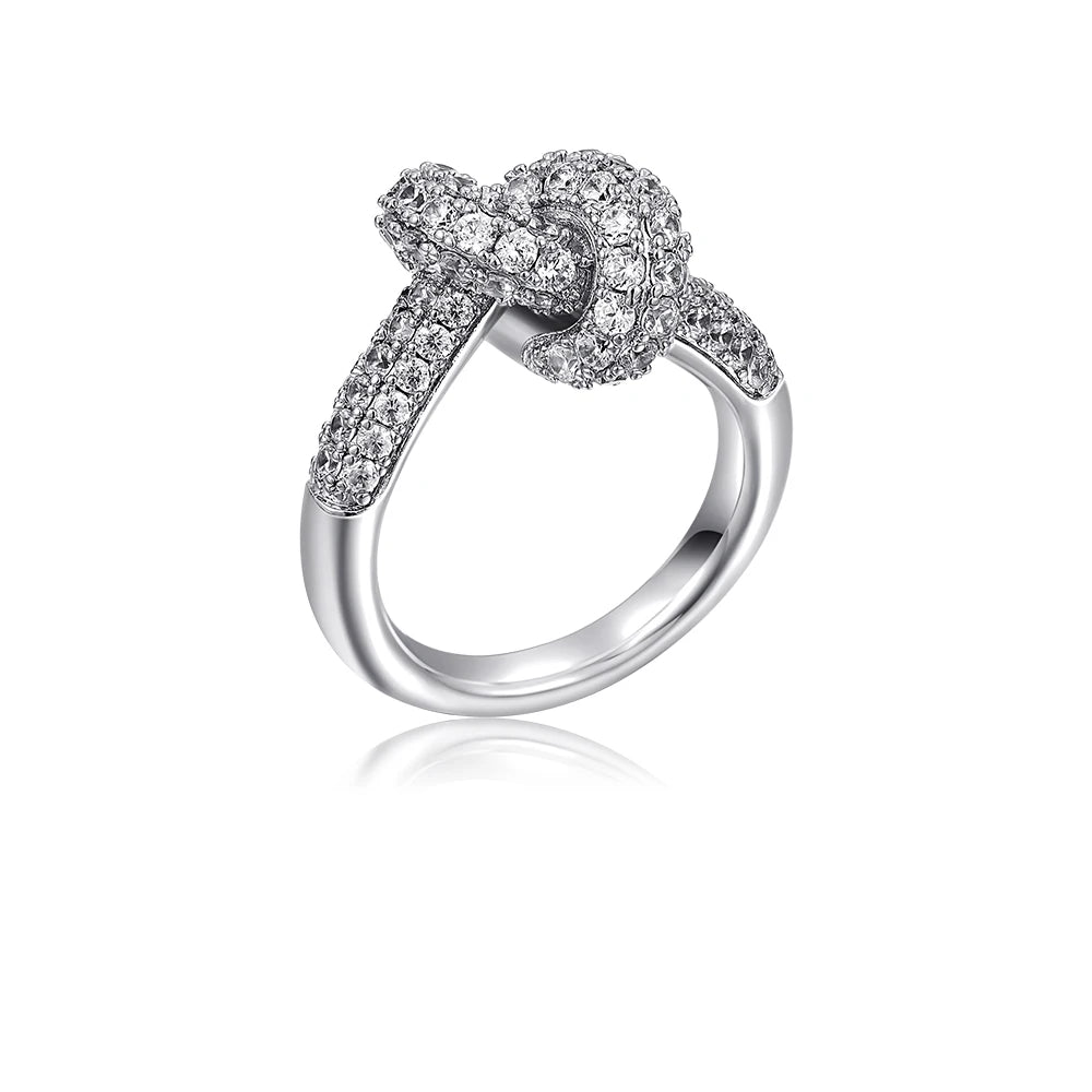 Colored Zircon  Intersection Ring Classic  Design Style Stainless Steel Waterproof Anti Fading Geometry Lady Unique Jewelry Gift
