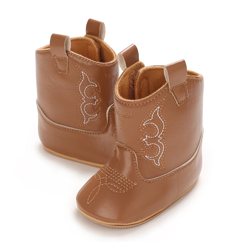 Western Cowboy Princess Baby Boots 0-18M Infant Pre-Walker Shoes Soft Sole Embroidered Footwear for Newborn Girls