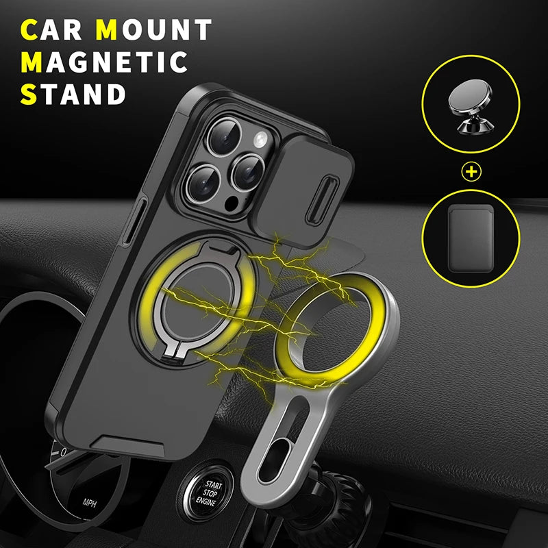 360°Rotating Hidden Metal Car Holder Ring Push Window Protection Lens Shockproof Phone Case For IPhone 16 Pro Max 16 Plus Cover