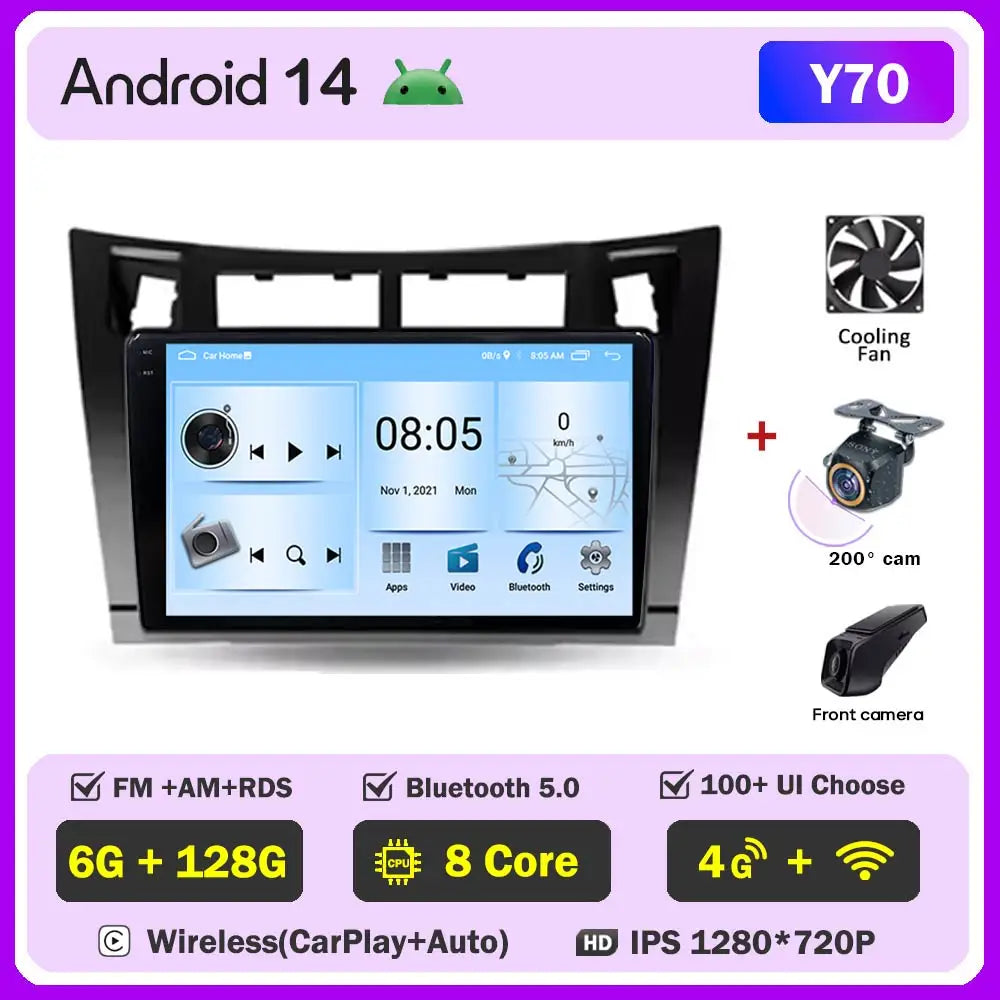 Car Radio Android 16 For Toyota Yaris 2 XP90 2005 - 2012 Auto Multimedia Stereo Dash Cam Screen GPS Head Unit Navigation DVD BT