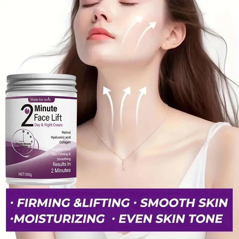 2-Minute Facial Lift Day & Night Cream with Retinol, Hyaluronic Acid & Collagen - Moisturizing Lotion Suitable for All Light Skin Tones, Fragrance-Free, Absorbs in 2 Minutes