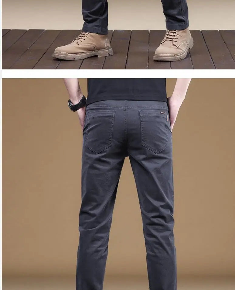 2026 Summer Thin Cotton Men's Casual Pants Trendy Versatile Elastic Light Business Trousers Work Formal Slim Straight Pants