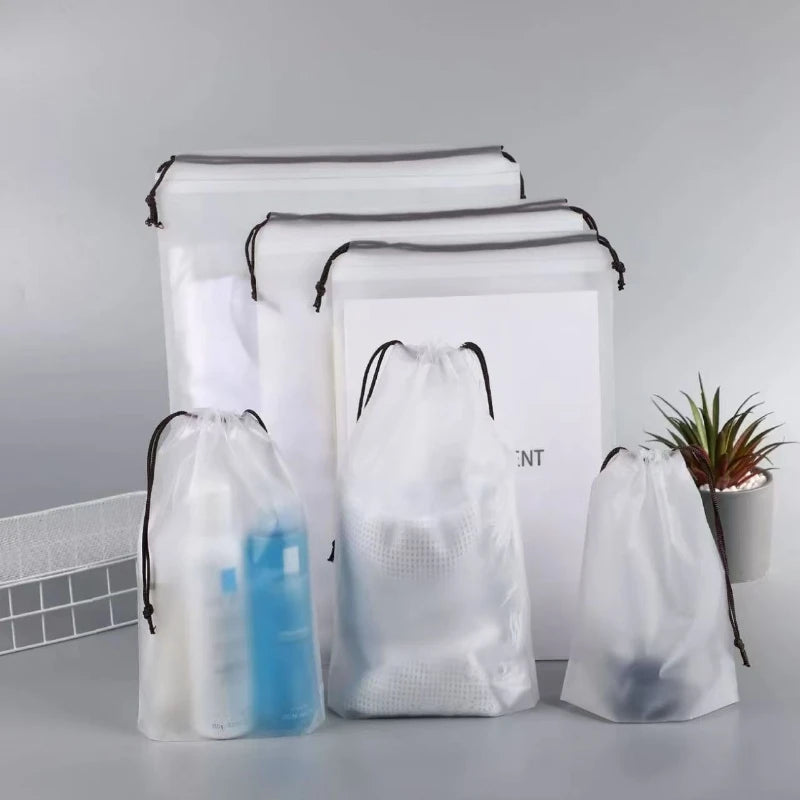 5/10PCS Portable Shoe Storage Drawstring Storage Bag for Sundries Travel Makeup Bag Waterproof Transparent Plastic Storage Bag