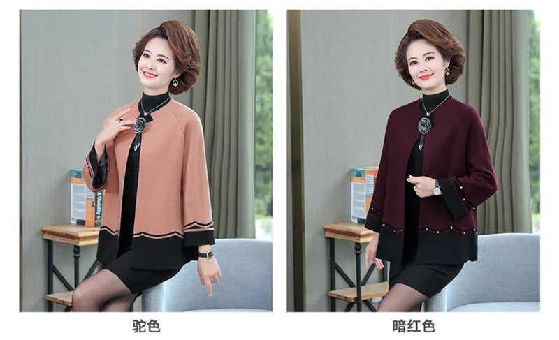 2023 New Spring Autumn Mother Sweater Knitted Cardigan   Jacket Noble Elegant Womem Sweater Coat Middle Aged Female Knitwear Top