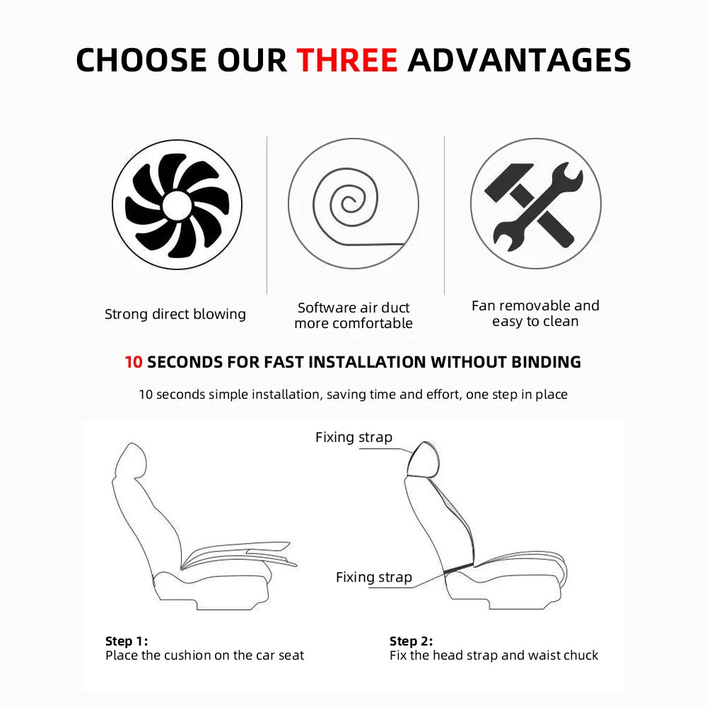 Universal Car Summer Cool Air Seat Cushion 12V/24V USB Charging Breathable Car Seat Cover With Fan Multi-color 3-SpeedAdjustment