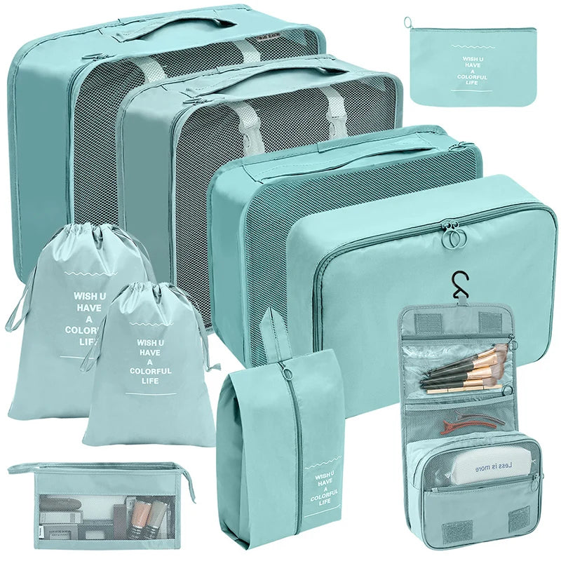 7/10 Pcs Set Travel Organizer Storage Bags Suitcase Packing Cubes Cases Portable Wardrobe Luggage Clothes Shoe Pouch Fold