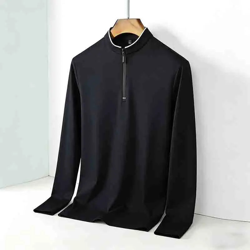 Fashion Men's Stand Collar Half Zip Long Sleeve Shirt Comfortable Casual Top Versatile Daily Wear Slim Fit Pullove