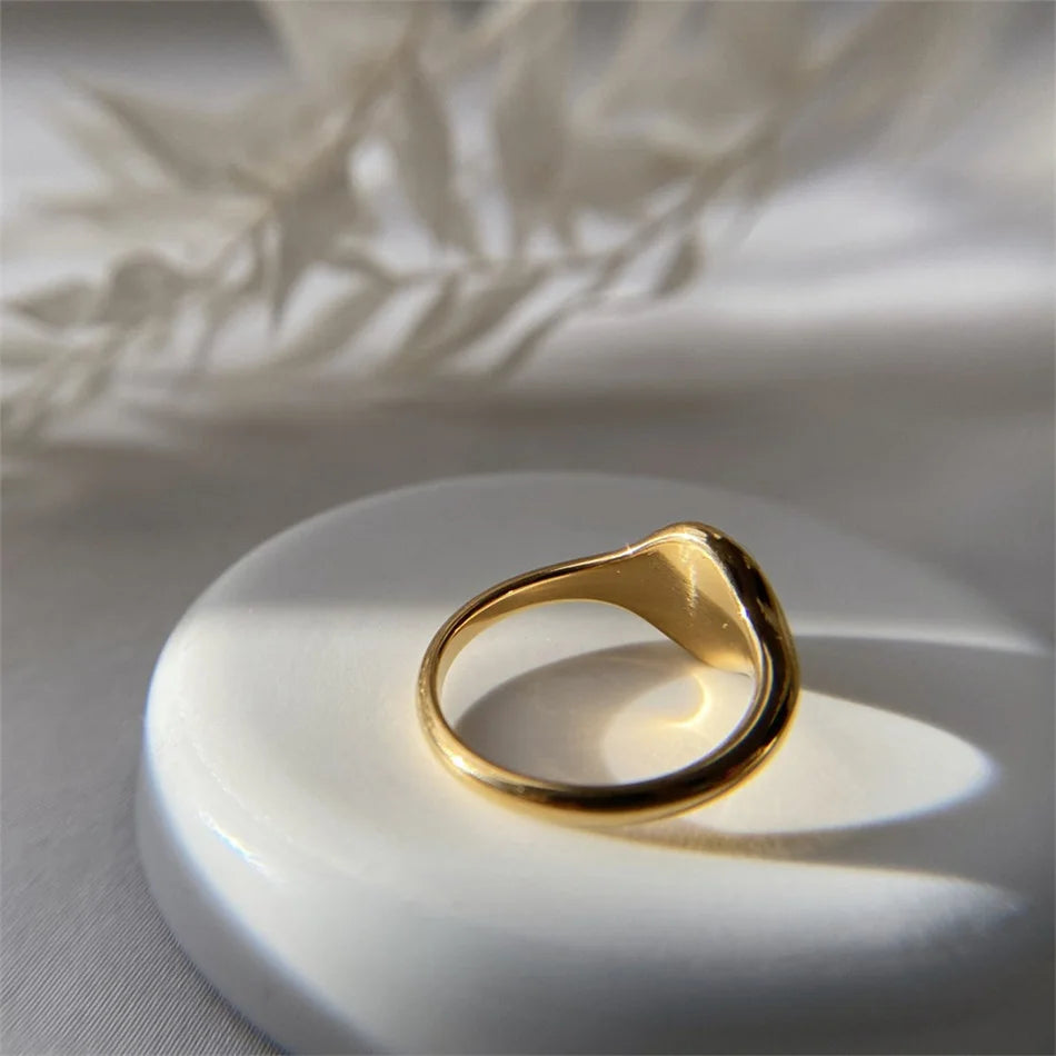SUNIBI Stainless Steel Rings for Women Gold Color Do Not Fade Wave Rays Texture Signet Dainty Ladies Ring Jewelry Wholesale