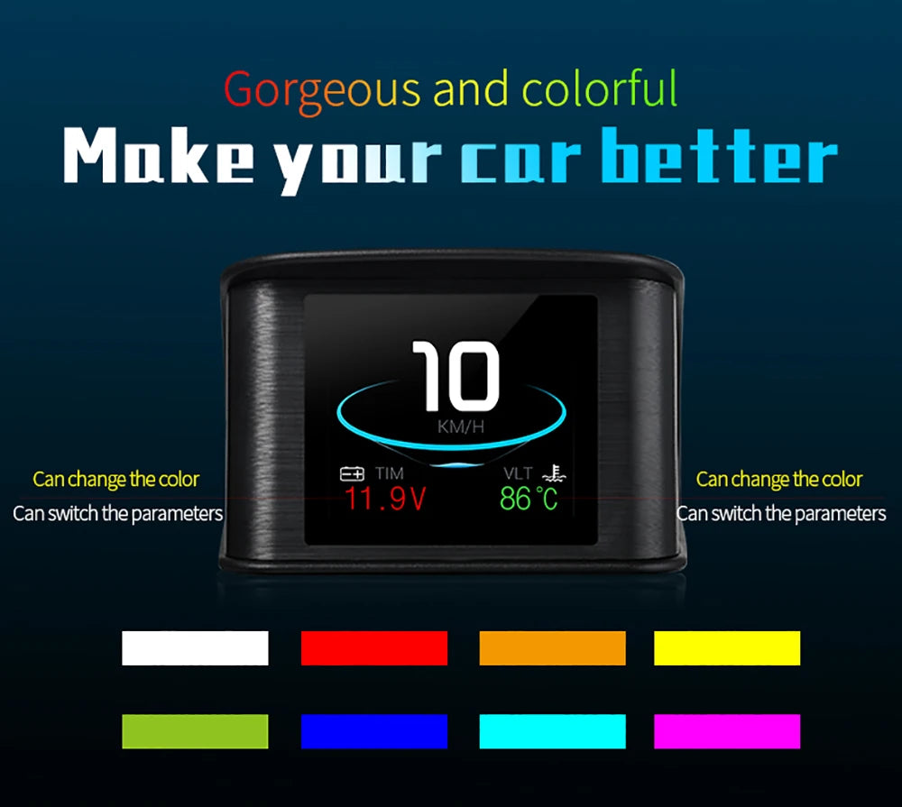 HD P10-PRO OBD2 HUD Car Head Up Display Digital Speedometer Auto On-board Computer With Speed RPM Temperature Voltage Alarm