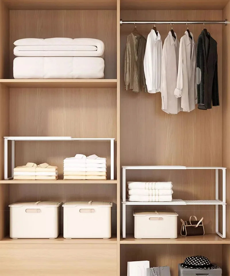1pc Wardrobe Scalable Layered Partition Board Stackable Large-capacity Shelf Shoe Cabinet Sorting Board Wardrobe Organizer