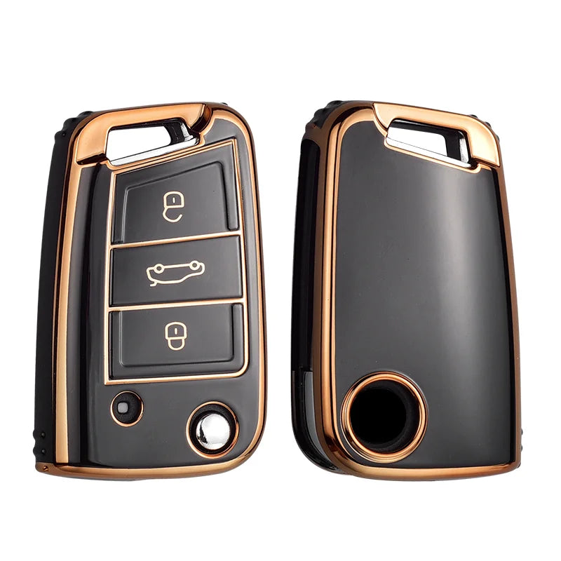 For Volkswagen VW Polo Golf7 MK7 Tiguan for Skoda Octavia Kodiaq Karoq for Seat Ateca Car Key Case Cover Bag Keychain Protector