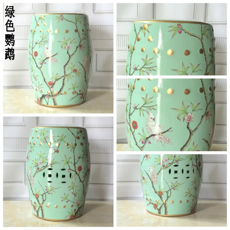 Shoe Changing Stool Flower Bird Ceramic Drum Stool Dressing Antique Drum Sitting Stool Living Room Furniture Luxury Dresser