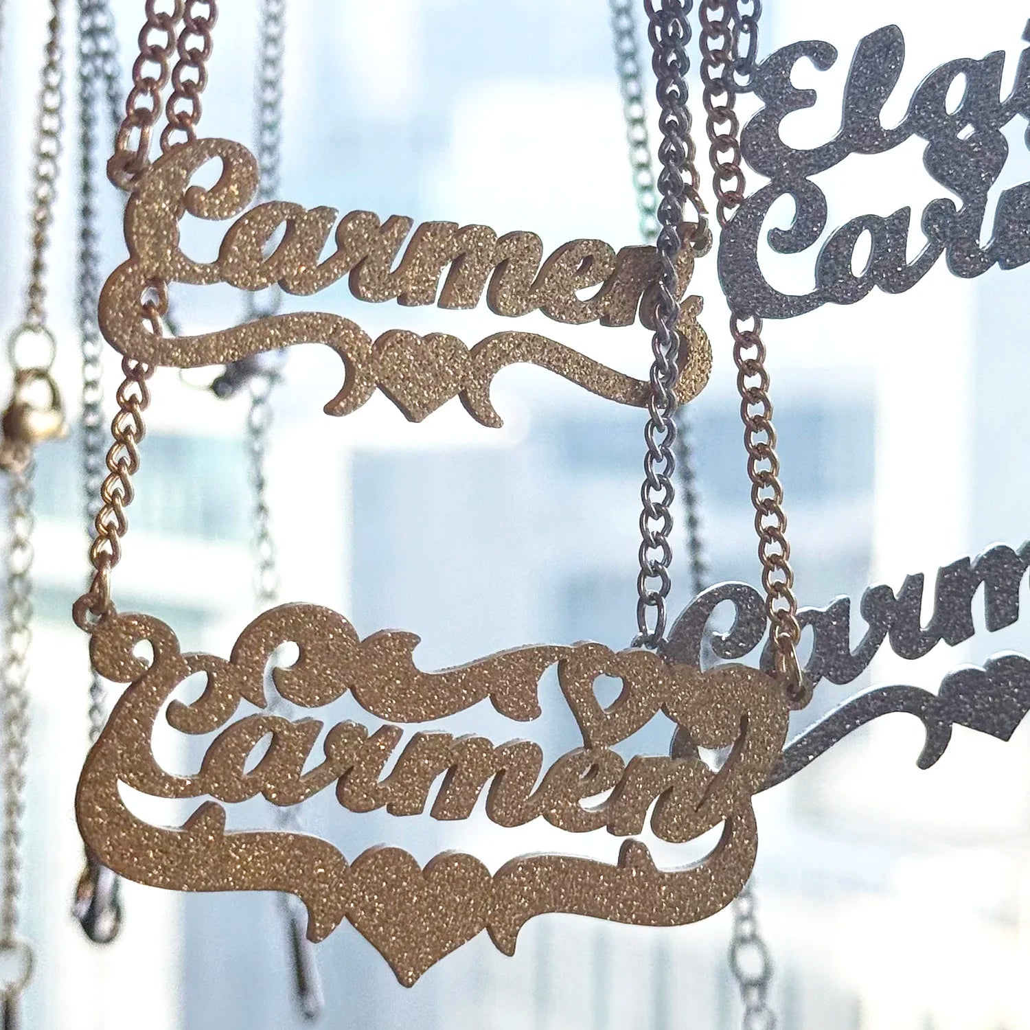My Shape Custom Name Sparkling Necklaces Stainless Steel Customized Bling Frosted Pendants Personalized Name Chain Jewelry Gifts
