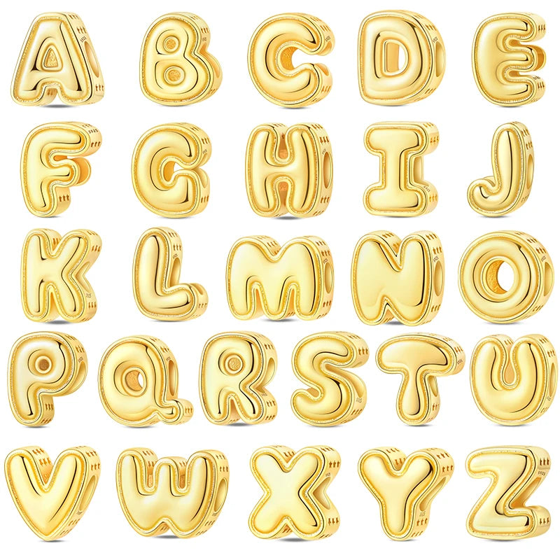 New Hot Sales 925 Sterling Silver 26 Golden Letters Charms Bead Fit Original Bracelet DIY Women Birthday Jewelry Gifts
