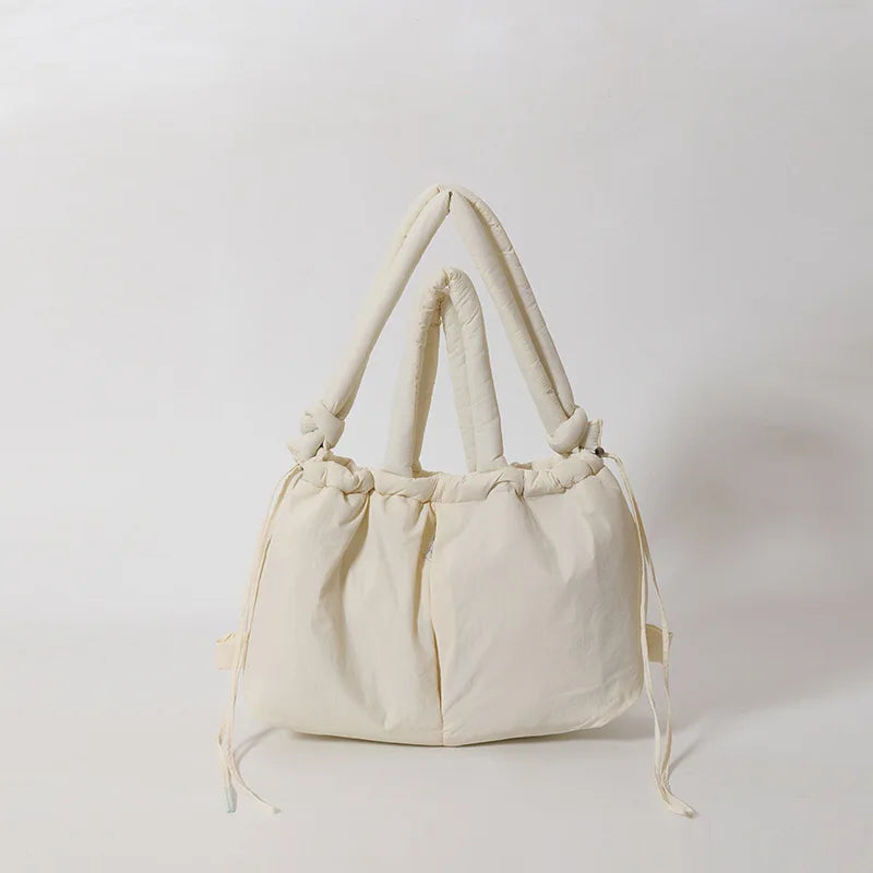 Casual nylon padded tote bag designer soft puffer women shoulder crossbody bags Simple Vintage large capacity handbags 2026