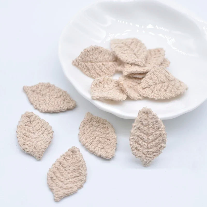 100Pcs 18*27mm Woolen Leaf Padded Flower Appliques for Children's Crafts Headwear Accessories DIY Hair Clips Earing Decoration